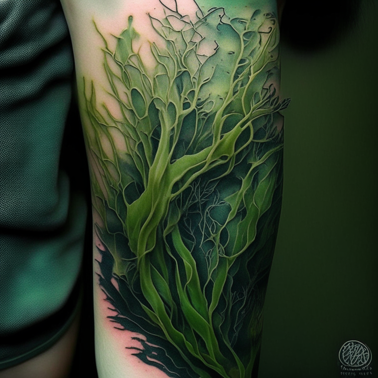 un tatuaje de algas kelp largas y ondulantes