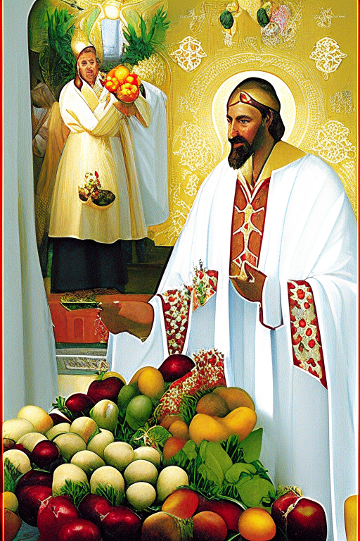 Christian feast of the Transfiguration of the Lord
revered and loved by Orthodox Christians. Churches organize ceremonial services. Priests dress in snow-white robes, symbolizing the Light of Tabor.
Believers take vegetables and fruits with them.
the clergyman reads a prayer for the consecration of apples, fruits and vegetables of the new harvest, sprinkles them with holy water. Hyperrealism

