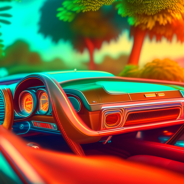 "70s Car Goes Digital Detailed, Wave Replay, Artificial Waves, 8k", Wave 7: "Blurry, True To Life, Undistorted, Focus, High Resolution, Trees, City"