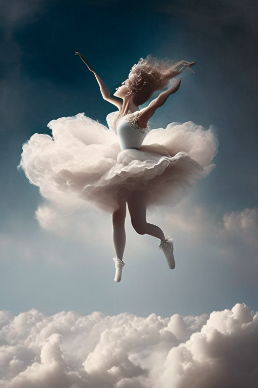 a ballerina dancing on the clouds