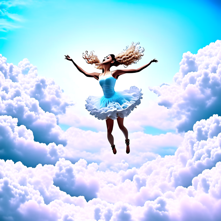 a ballerina dancing on the clouds