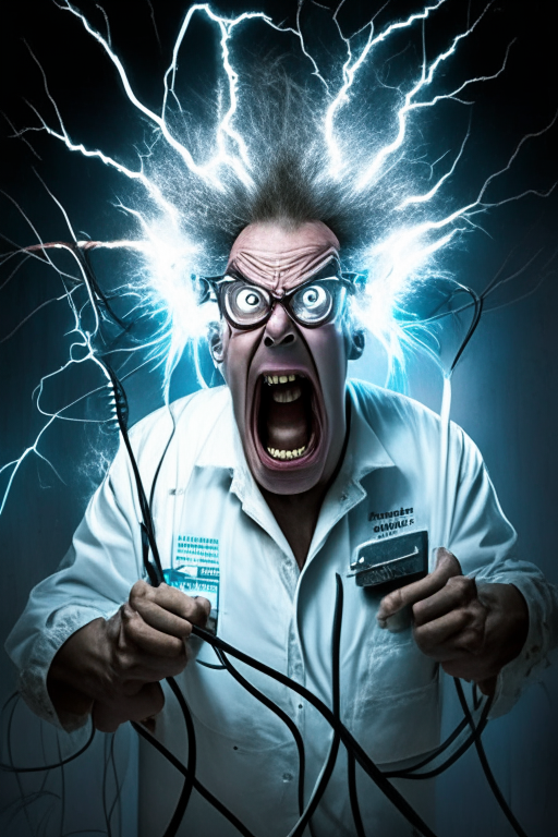 crazy scientist giving electric shocks