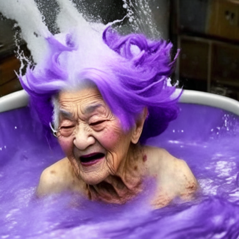 Gaser Explodes With 90-Year-Old Woman  With Purple Hair On Top Taking A Bath In Japan 
