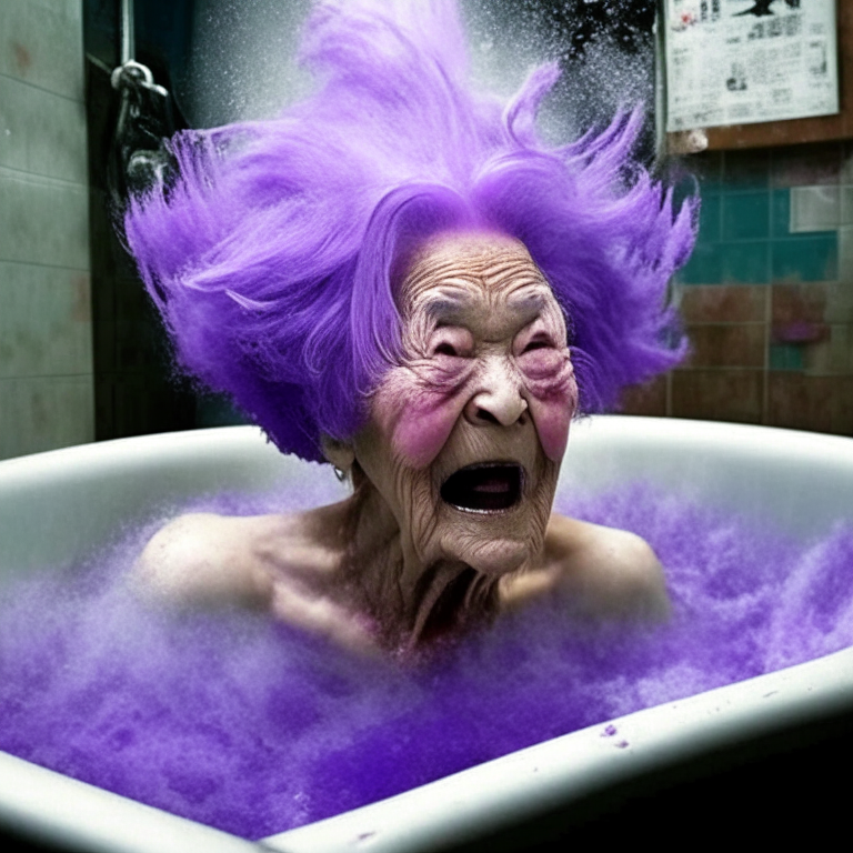 Gaser Explodes With 90-Year-Old Woman  With Purple Hair On Top Taking A Bath In The Gaser In Japan 