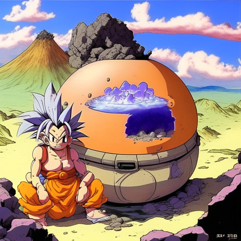 Chichi from Dragon Ball and the Elder from Crystal Ball were bathing in a gaser on the side of a volcano and Goku saves them