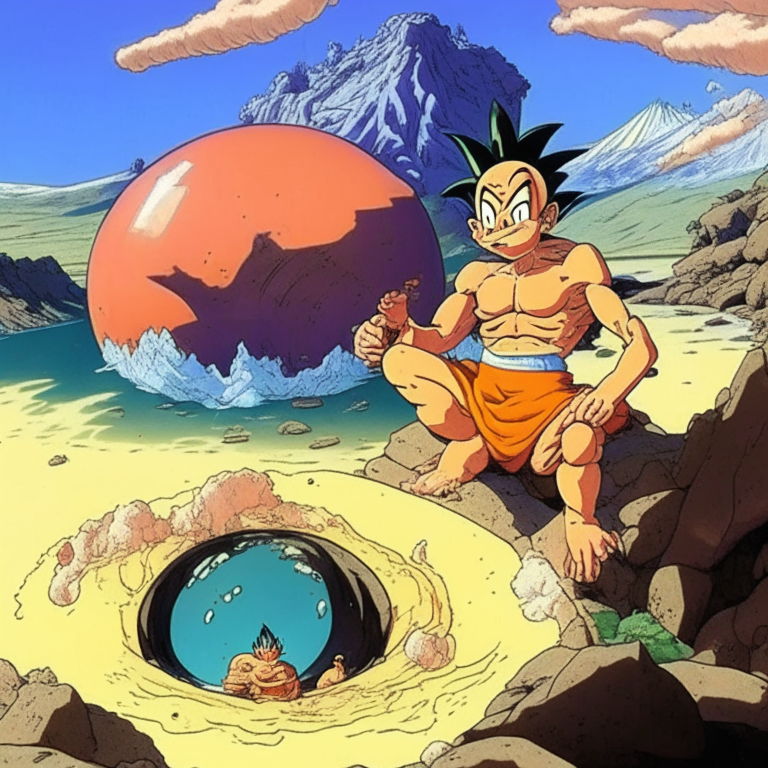 Chichi from Dragon Ball and the Elder from Crystal Ball were bathing in a gaser on the side of a volcano and Goku saves them In Japan