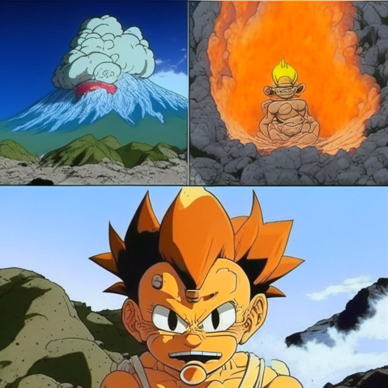Chichi from Dragon Ball and the Elder from Crystal Ball were bathing in a gaser on the side of a volcano Erupting  In Japan  and Goku saves them