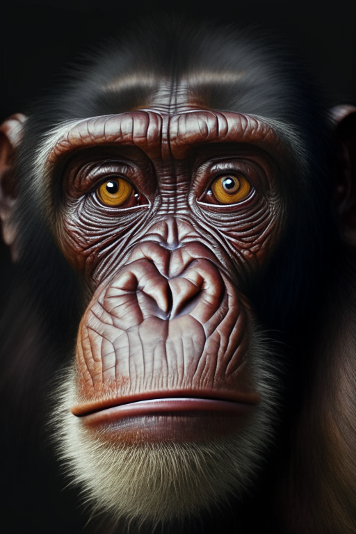 A chimpanzee, full face, hyper realism