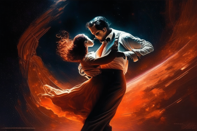 Un tango bailando con un sintetizador en el espacio
