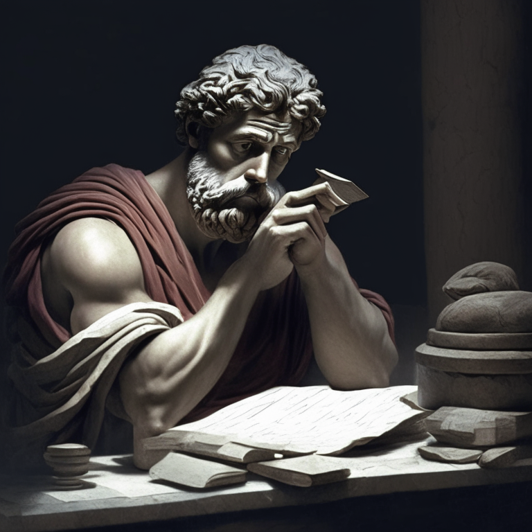 stoic philosopher planning his future and organizing his finances