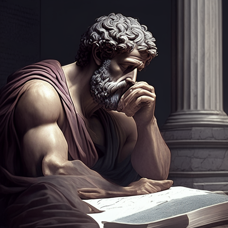 stoic philosopher planning his future and organizing his finances