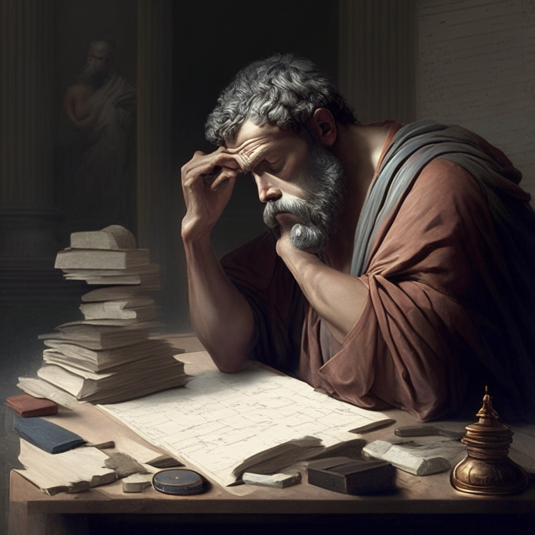 stoic philosopher planning his future and organizing his finances  in a realistic manner
