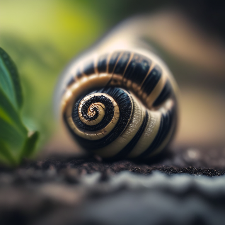 snail, shot with a Nikon D850 DSLR and 105mm f/2.8G IF-ED VR Micro lens, photorealistic, ground-level shot, natural light, depth of field, macro landscape photography