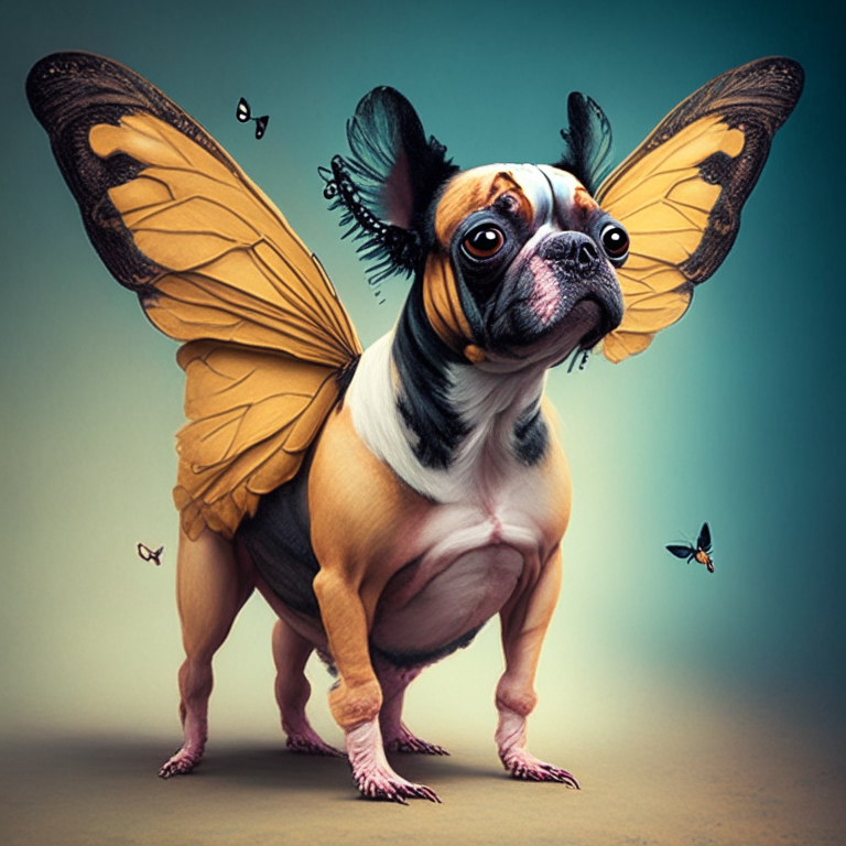 a dog with a butterfly body in a surrealist style
