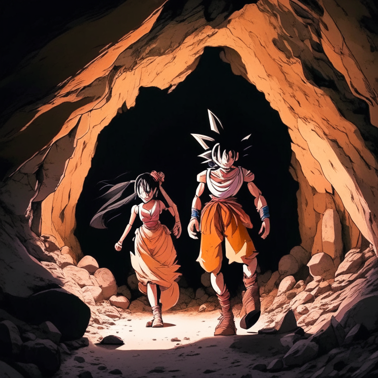 Goku AND His Wife Entering a Cave