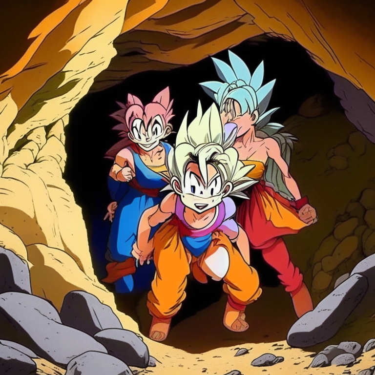 Goku's Wife Is Almost Kidnapped By Pilaf, Shu And Mai From Dragon Ball In A Cave But Goku Stops Them