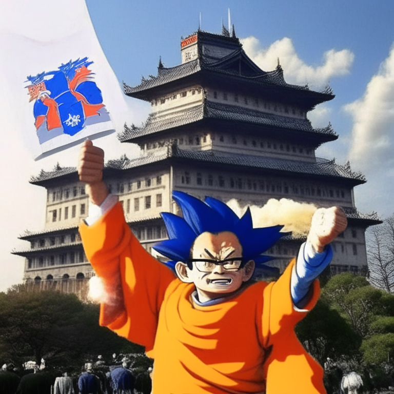 Goku Fan Basho Sen (Fan With A Strong Wind) Waves To Save Japan's Mayor's Castle In Nagoya That's On Fire