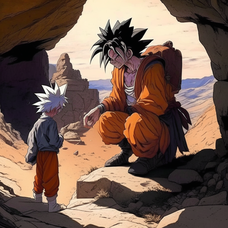 Goku Finding His Dead Grandfather Who Was Visiting Earth For A Day On A Mountain In Jerusalem 
