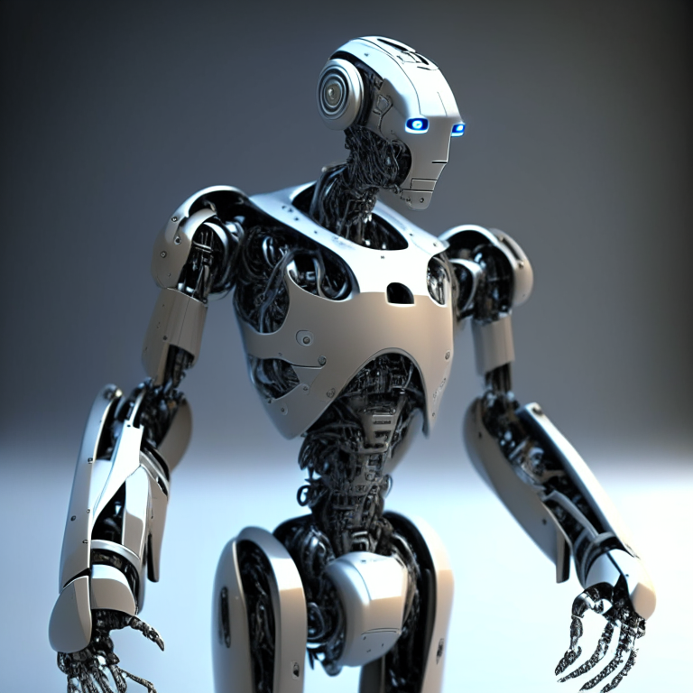 a 3d model of a humanoid robot in like the one in I Robot 