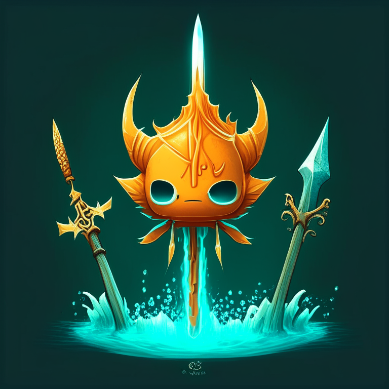 Block nether portal, chibi orange hair, marine trident, fishing spear, pronged, trident, trident, trident, fork, trident, trident teal, water portal fishing trident lagre