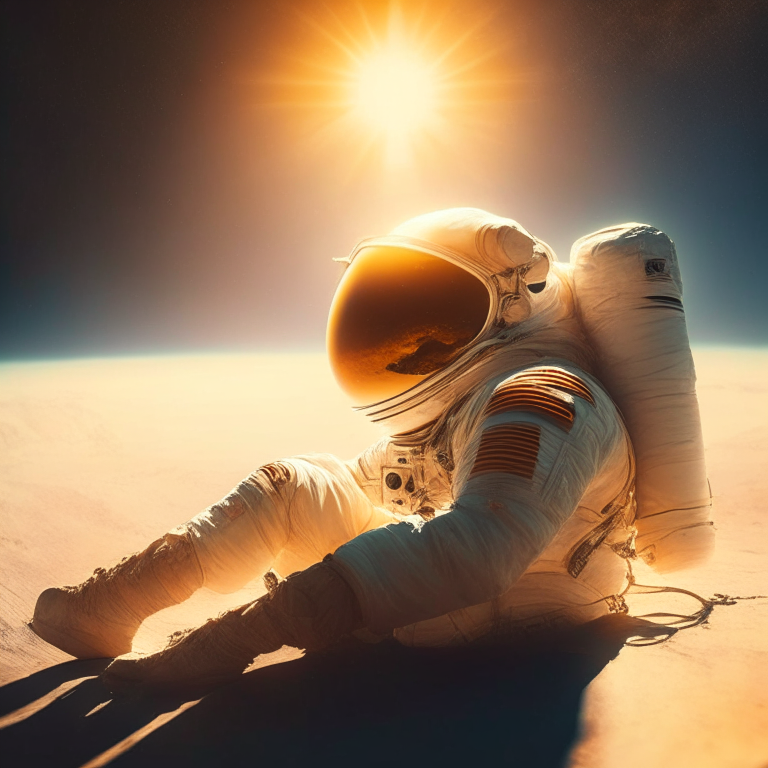 Astronauta acercándose al sol