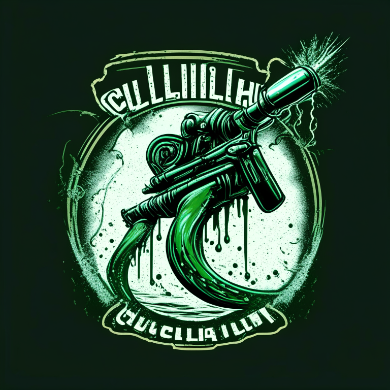 elegant modern logo of a pressure washer gun spraying the ground. The gun is attached to cthulhu. image is super lifelike