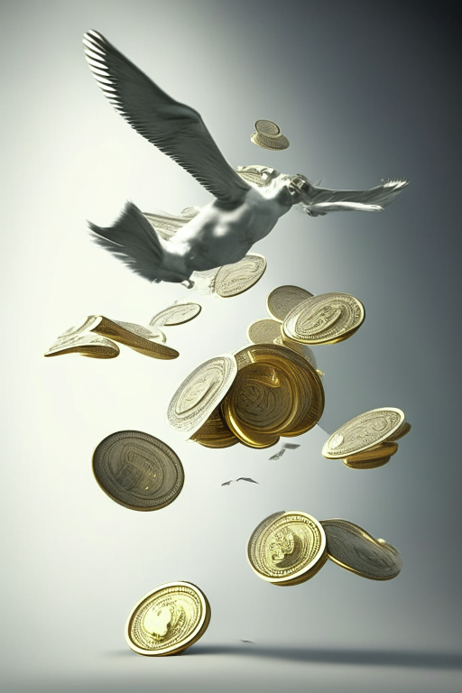 Flying money with silver and gold coins 