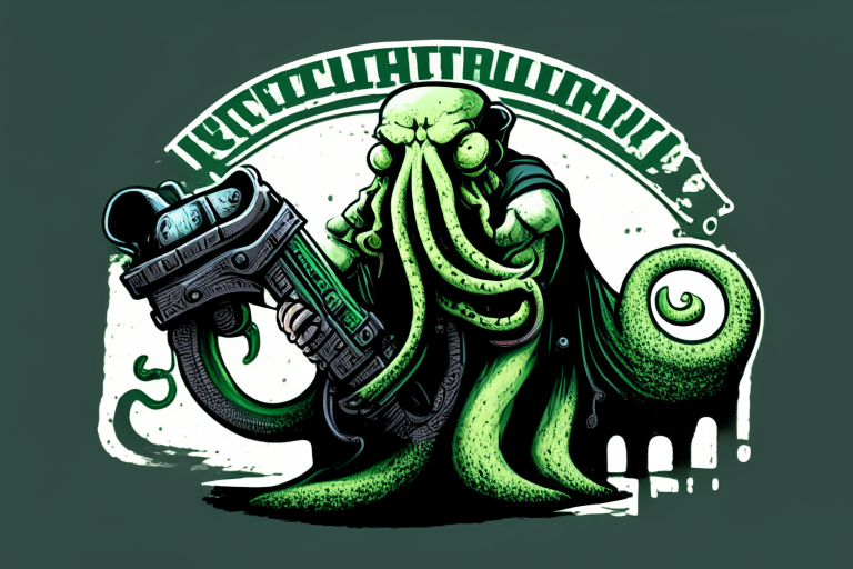 Cthulhu holding a pressure washer gun, logo style