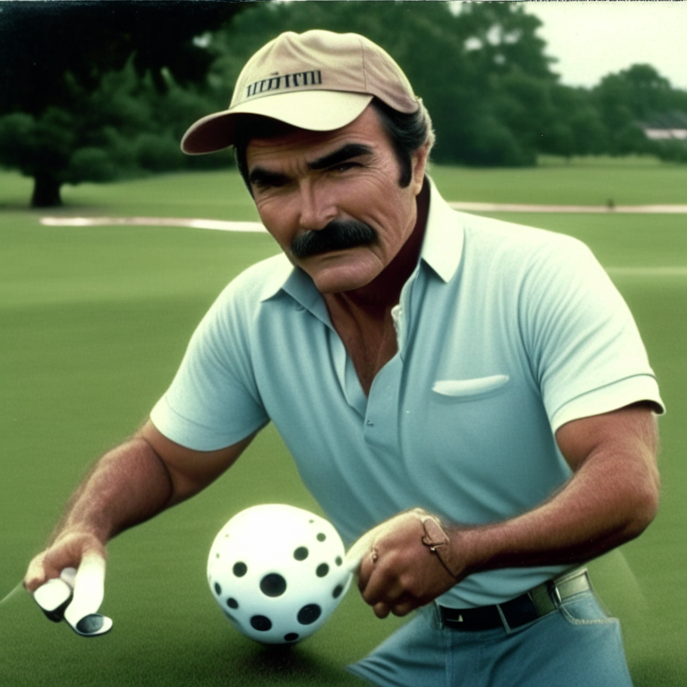 BURT REYNOLDS playing golf and  HITTING a pair of  DICE WITH A GOLF CLUB