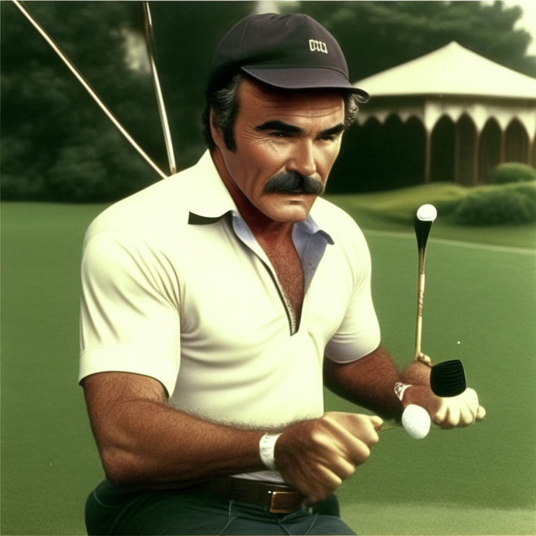 BURT REYNOLDS playing golf and  HITTING a pair of  DICE WITH A GOLF CLUB