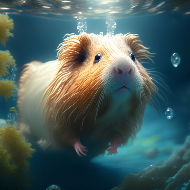 Underwater, Octane Rendering, 16K, a guinea pig , by Joseph Pickett, by Hendrik Terbrugghen, Intricate Detail, Highly Detailed, Ultra Realistic, 8k, Photorealistic, Wonderful, Divine , exceptional, beautiful, very beautiful, captivating, dazzling, modern, radiant, unique, exquisite, dreamy, sublime, spectacular, tempting