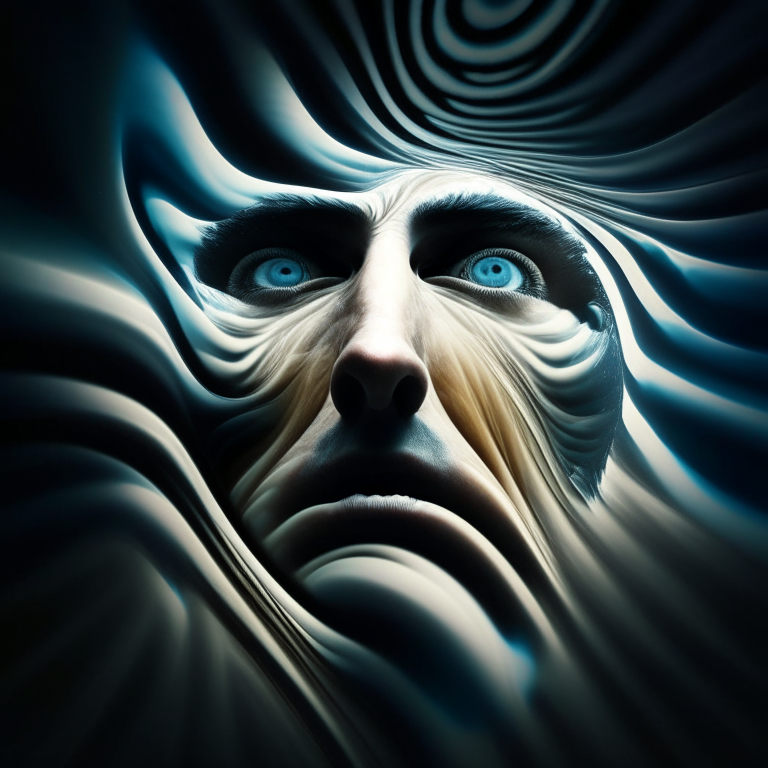 A face distorted in a ripple in space-time