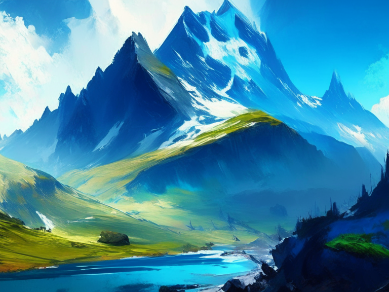 world, ecoregion, azure, mountain, natural landscape, paint, sky, slope, landscape, art