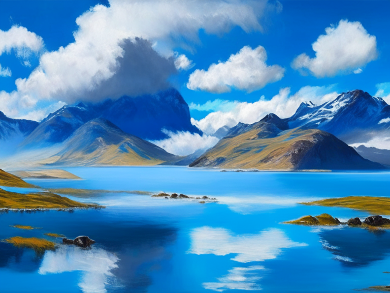sky, cloud, mountain, water, world, blue, natural landscape, azure, highland, paint
