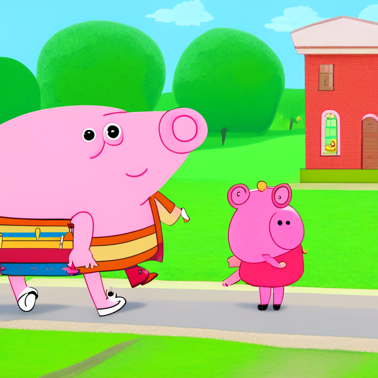 peppa pig and george going to the school