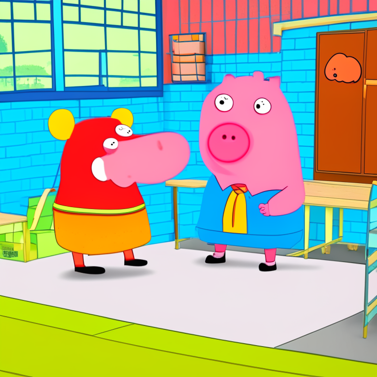 peppa pig and george going at the school