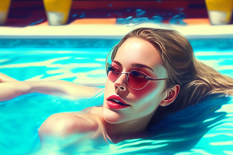 an attractive young woman lounging in a pool