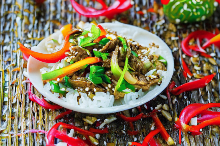 Pad Kra Tiem Prik Thai (Thai Garlic Pepper Beef Stir-Fry) on a perfectly circular plate