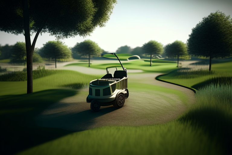 Golf course with a small cart ultra realistic, 4k, cinematic,