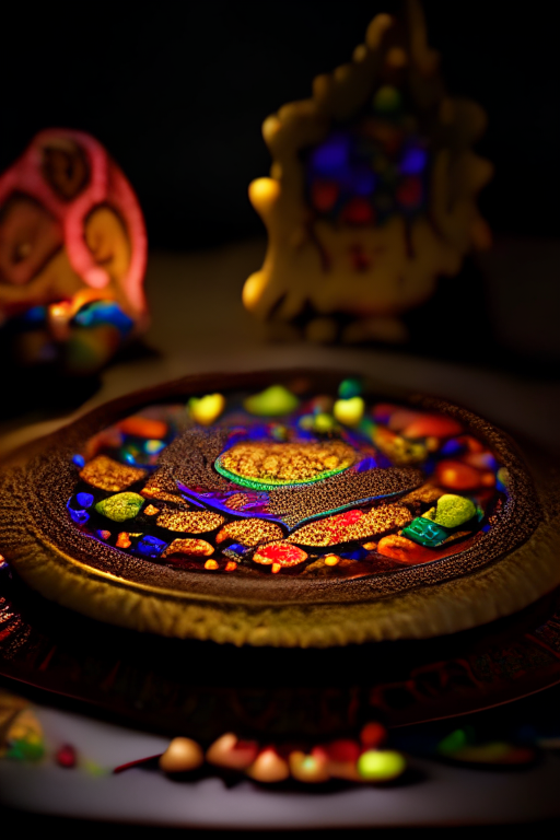Goong Pad Nam Prik Pao on a platter, decorated with Thai ornaments, under bright studio lighting with razor-sharp focus