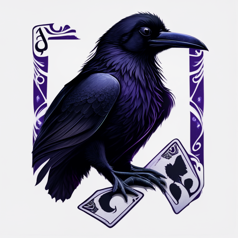 logo of a raven holding a playing card in its beak