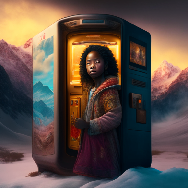 African american girl, nether portal vending machine, Tibet mountain, bed, 8k