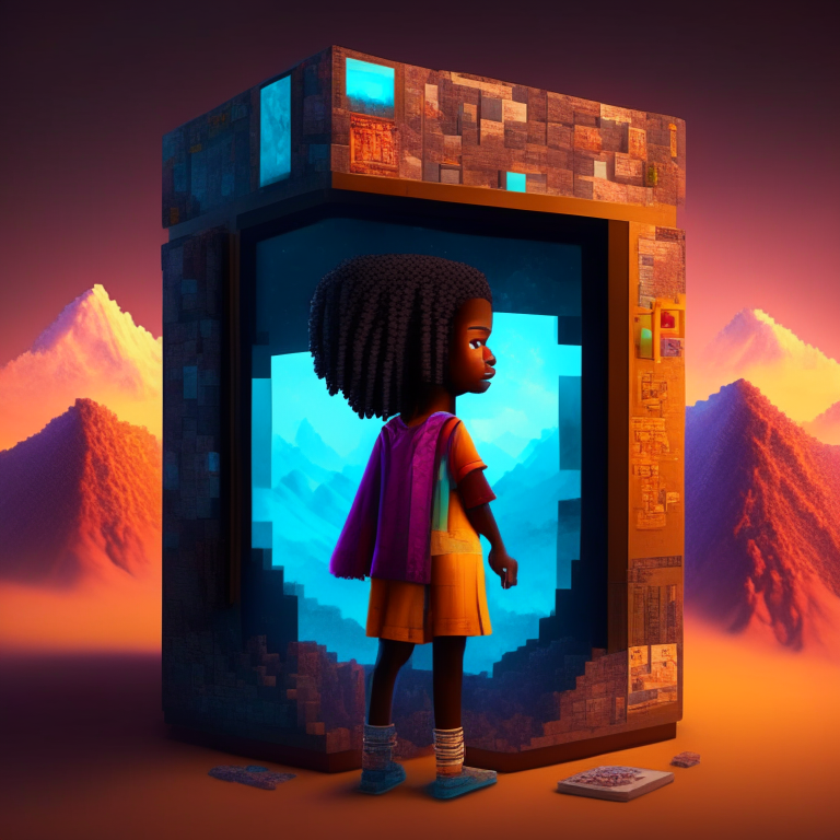 African american girl, nether portal ,Minecraft, vending machine, Tibet mountain, bed, 8k