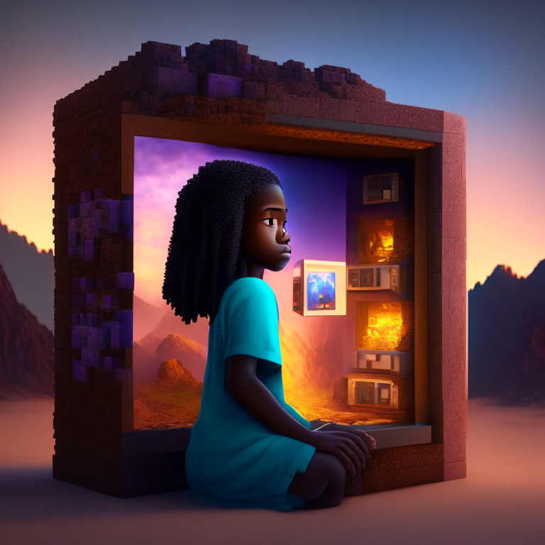 African american girl, nether portal ,Minecraft, vending machine, Tibet mountain, bed, 8k