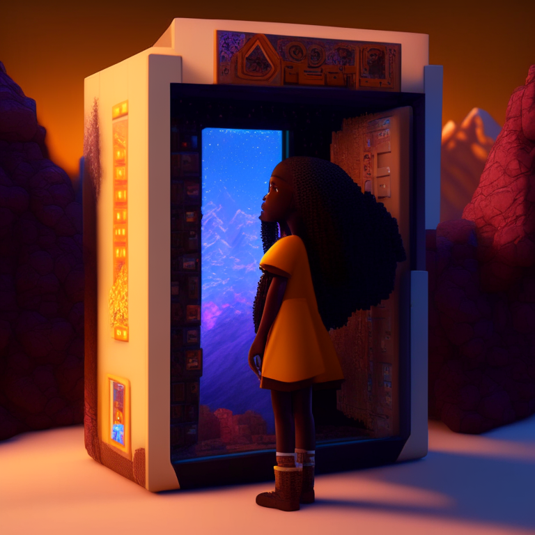 African american girl, nether portal ,Minecraft, vending machine, Tibet mountain, bed, 8k