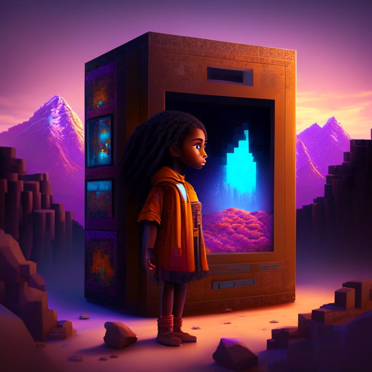 African american girl, nether portal ,Minecraft, vending machine, Tibet mountain, bed, 8k