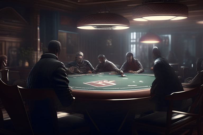 poker table room and people around
 ultra realistic, 4k, cinematic,