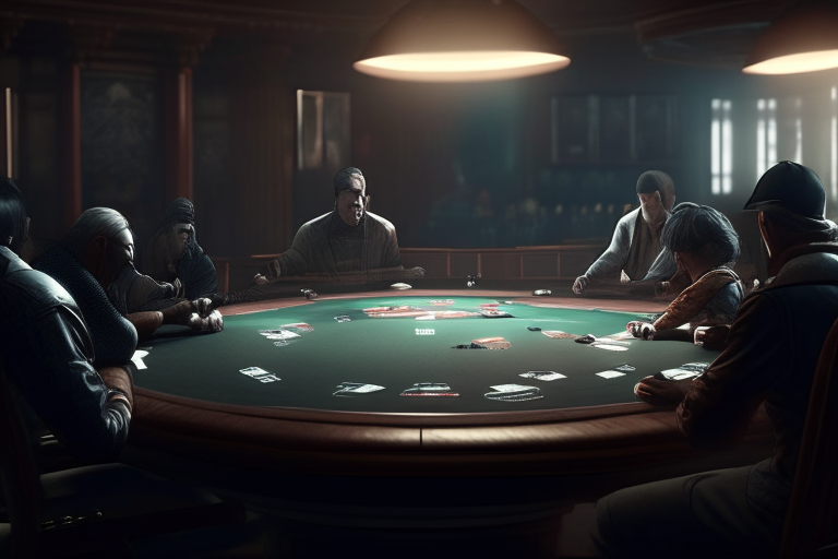 poker table room and people around
 ultra realistic, 4k, cinematic,