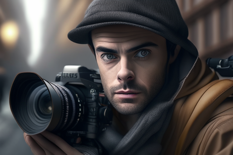journaliste with camera
 ultra realistic, 4k, cinematic,