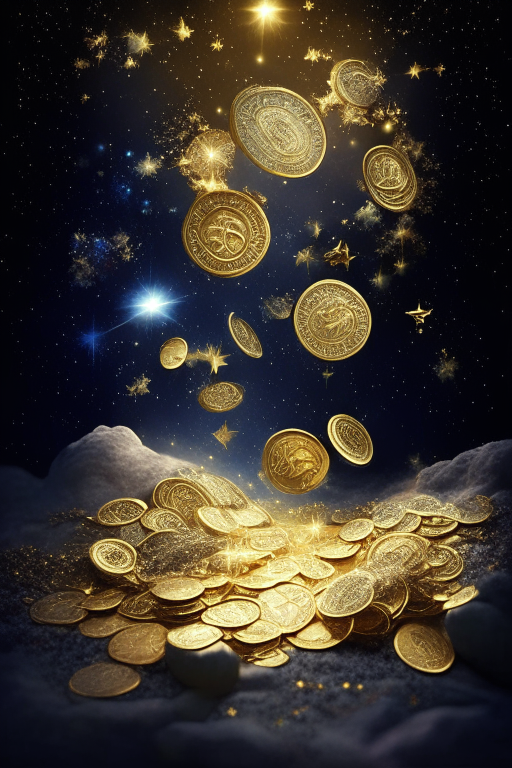 Prosperity filled with gold and silver coins in the starry universe full of abundance.